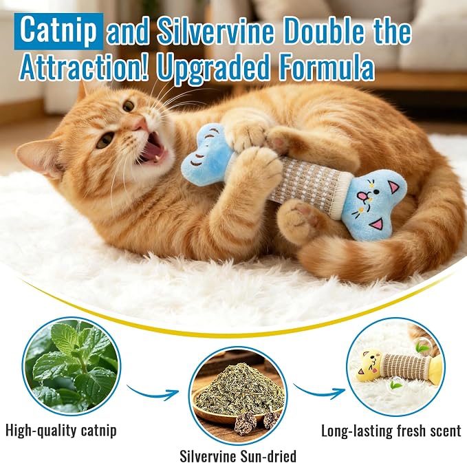 ENNOKEY Catnip Cat Toys Pillows for Indoor Kittens Kicker Chew, 9.45 Inches | Crinkle Sound, Durable Soft Sisal Material, Safe Teeth Cleaning, Interactive Fun - Image 2
