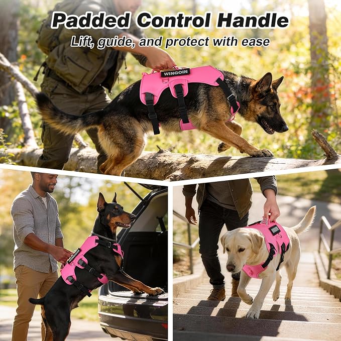 WINGOIN No Escape Dog Harness,Heavy Duty Harnesses for Large Dogs | Adjustable Pet Harness ,with Handle, Leash Front Clip Dog Vest ,for Walking Hiking, Hotpink M - Image 4