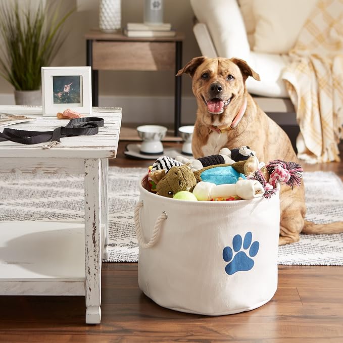 Bone Dry Pet Storage Collection Collapsible Bin, Medium Round, Off-White - Image 4