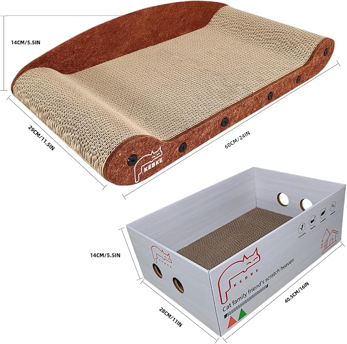 Cat Scratcher 24 Inch Cat Scratching Sofa Bed & 16" Lounge Box with Scratch Pad - Durable Cat Scratchers for Indoor Cats to Protect Your Furniture - Image 3