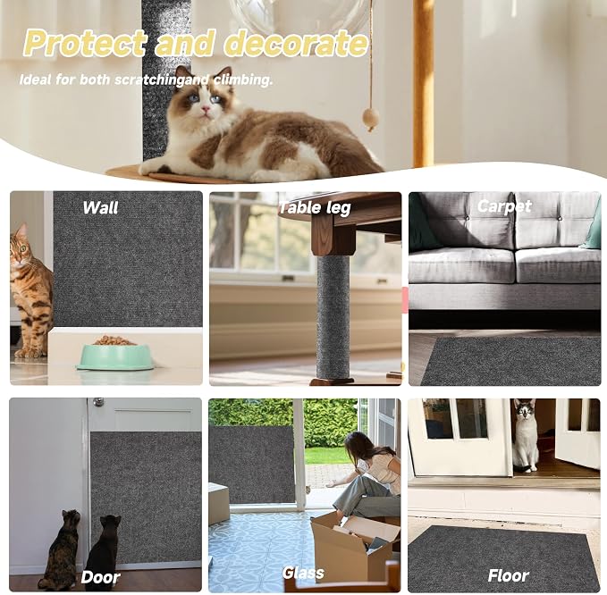 Cat Scratch Furniture Protector, 39.3''x15.8'' Trimmable DIY Self-Adhesive, Durable Corner Scratcher Couch Protectors from Cat Claws for Sofa, Tree Shelves & Scratching Posts (Dark Gray) - Image 6