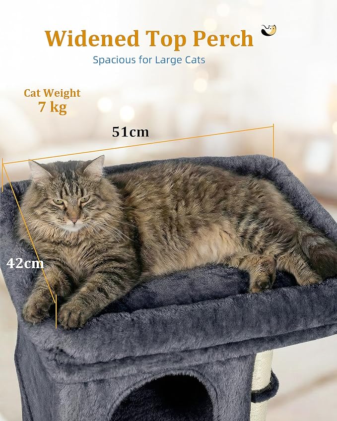 Aechonow Cat Tree for Large Cat,2 Cozy Cat Condo House for Large & Fat Cats | 19x16.5" Large Cat Perch, Cat Tower for Indoor Cats with 24" Long Scratching Post, Dark Gray - Image 2