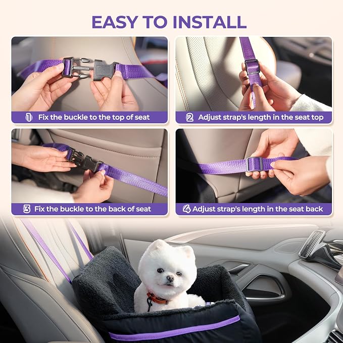 BurgeonNest Dog Car Seat for Small Dogs & Cats Under 25 lbs, Black Purple - Image 6