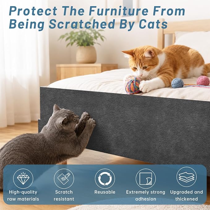 cat Scratch Furniture Protector (Dark Grey, 78.7x15.8Inch) | Self-Adhesive , Trimmable , Anti-Scratch for Couch & Carpet Corners,Protects Furniture from Indoor Cats - Image 7