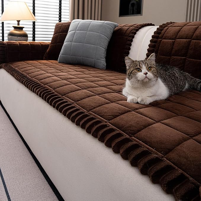Couch Covers for Dogs, Pet Couch Covers for 23 Seater, Couchs Protector for Dogs, Sofa Cover for Pets Washable, Dog Cover for Couch, Velvet Couchs Protector for Pets(1PC,Dark Brown,27.6"×82.6") by JPGGD