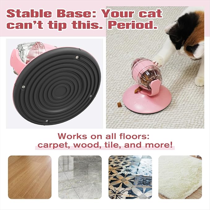 Rotating Interactive Cat Treat Dispenser Toy - Slow Feeder Puzzle for Indoor Cats-Pink - Image 5