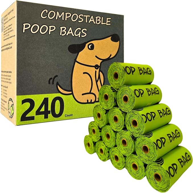 Certified Compostable Dog Poop Bag Rolls, Landfill friendly Doggie Poop Bags, Vegetable-Based, ASTM D6400, Unscented, Extra Thick, Leak Proof, Size 9 x 13 Inches, Refills 240 Counts by MoonyGreen