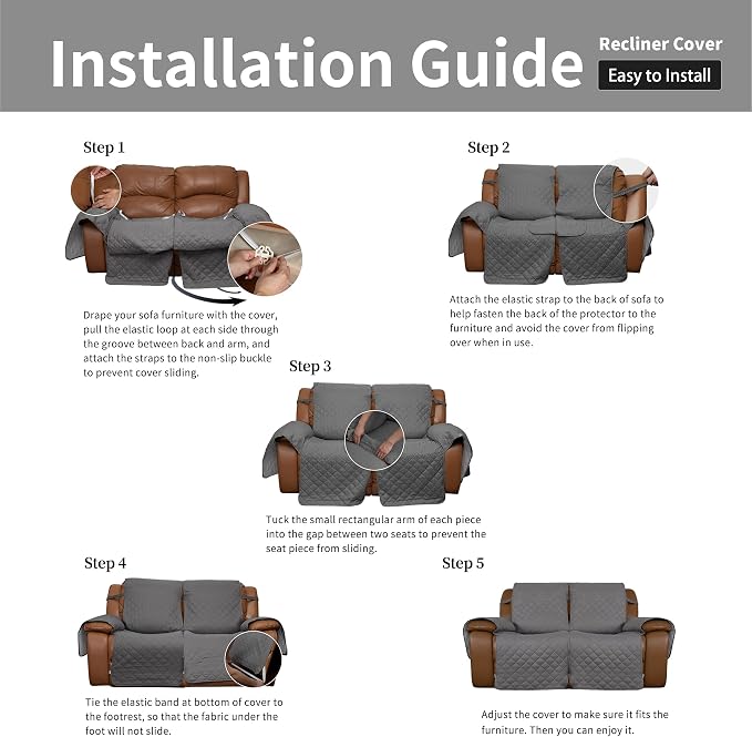 Easy-Going Reversible Couch Cover for 2 Seat Recliner Sofa, Gray/Light Gray | Sofa Slipcover For Dogs, Sofa Cover For Loveseat Recliner, Furniture Protector Mat, Pet Friendly - Image 7