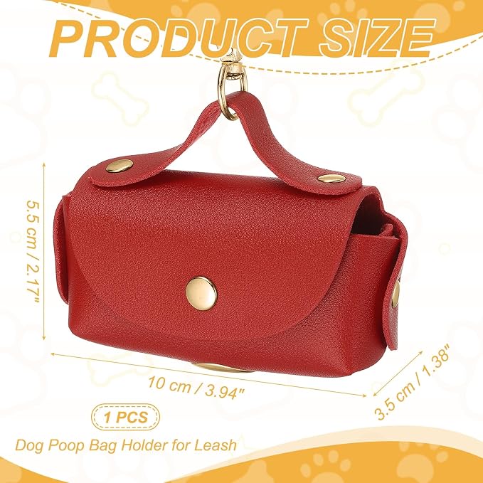 Dog Poop Bag Holder, Leather Pet Waste Bag Dispenser for Leashes Portable Reusable Easy Cleanup Pouch(1Pcs, Red), Intended for Outdoor/Travel/Walking with Dog - Image 2