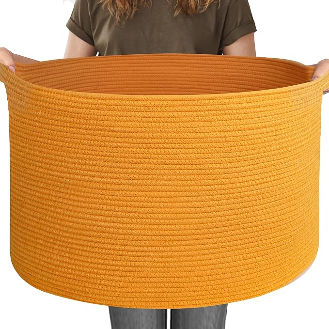 MEGASKET Extra Large 115L Orange Basket, 23.6"x15.7" Woven Cotton Rope Bins for Blankets, XXXL Baby Nursery Laundry Towel Basket, Oversized Kids Dog Toy Storage Box, Orange Living Room Decor Organizer by MEGASKET