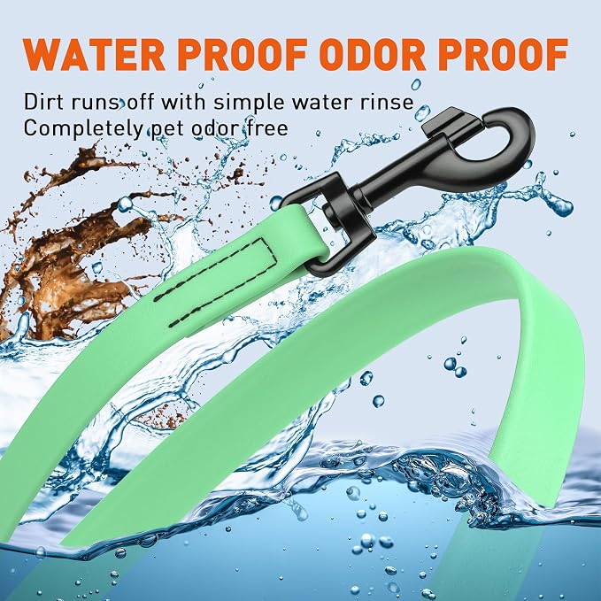 Dogline Biothane Waterproof Dog Leash Strong Coated Nylon Webbing with Black Hardware Odor-Proof Easy to Clean High Performance for Small or Large Dogs Made in USA 4 or 6 ft Lead, Sea Foam Green - Image 6