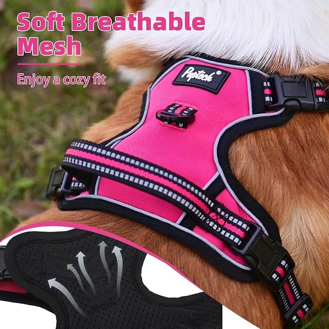 PUPTECK No Pull Dog Harness for Large, Adjustable Reflective Dog Harness with Handle Easy Control, Comfortable Soft Padded Pet Vest Harness for Extra Large Dogs, Fuschia XL - Image 4
