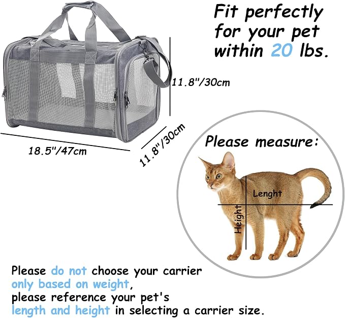 Cat Dog Carrier for Small Medium Cats Pet Carrier Bag for Cats Puppies Portable Dog Carrier Soft Pet Travel Carrier for Pet Bag Carrier Airline Approved Dog Cat Carrier (Large, Grey) - Image 6