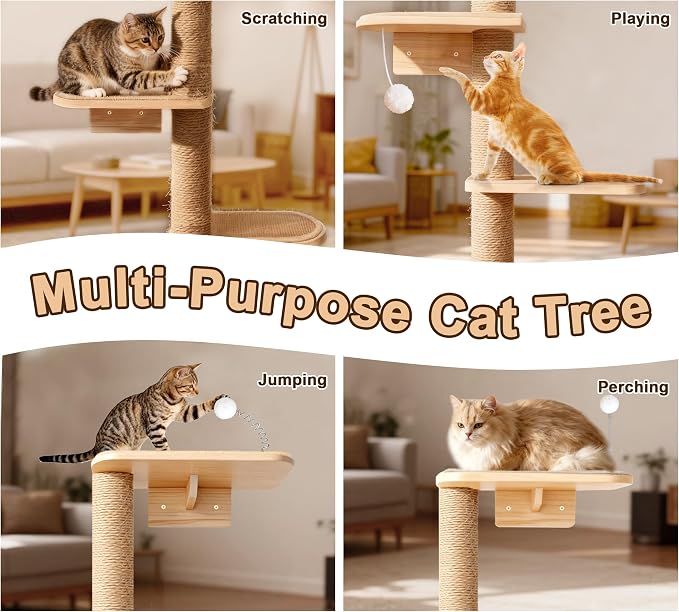 Wild Simulation Cat Tree for Kittens, 5-Level Floor to Ceiling Cat Wall Shelves with Sisal Mat Platforms, Suit for Kitten cat - Image 3