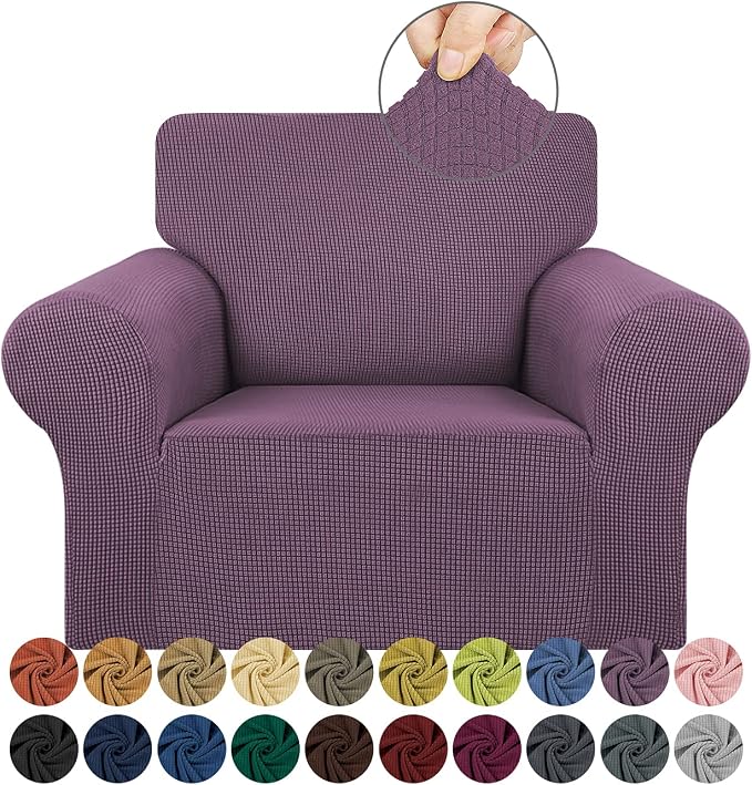 KEKUOU Stretch Chair Sofa Slipcover, Single Couch Cover,Dark Purple | 1-Piece Washable Sofa Cover,Pet Friendly (31"-55") Furniture Protector Soft Jacquard Elastic Bottom for Dogs & Kids by KEKUOU