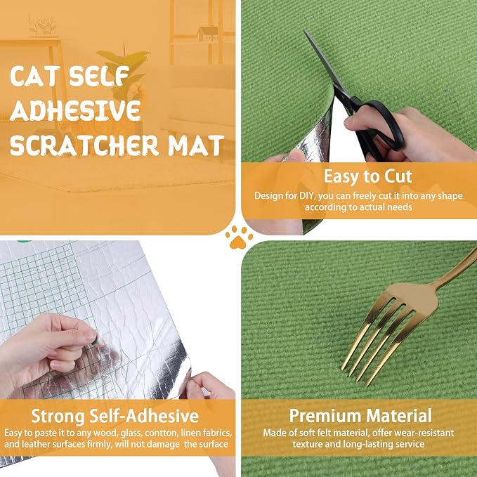LSGCQ Cat Scratch Mat Self Adhesive Cat Scratch Furniture Protector | Self Adhesive Cat Scratching Mat Replacement for Cat Tree Post Couch Wall Furniture Protector (78.7" x 15.8", Green) - Image 3