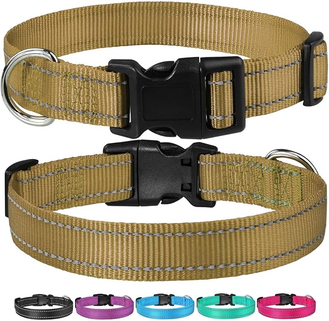 Reflective Dog Collar, Puppy Collar with Buckle Adjustable, Brown XS | Breathable Nylon Collars for Small Medium Large Dogs, No Chafing on Walks and Outdoor Hikes, Metal D-Ring, Night Safety - Image 6