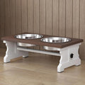 Piskyet Elevated Dog Bowls,Dog Bowl Stand, 3.5Cups6''H_30 oz Bowl-Farmhouse | Farmhouse Dog Bowls Stand, Raised Dog Bowl with 2 Stainless Steel Wooden Dogs Bowls for Small Size Dogs by Piskyet