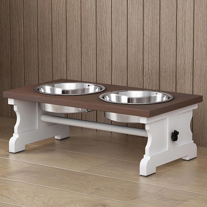 Piskyet Elevated Dog Bowls,Dog Bowl Stand, 3.5Cups6''H_30 oz Bowl-Farmhouse | Farmhouse Dog Bowls Stand, Raised Dog Bowl with 2 Stainless Steel Wooden Dogs Bowls for Small Size Dogs by Piskyet