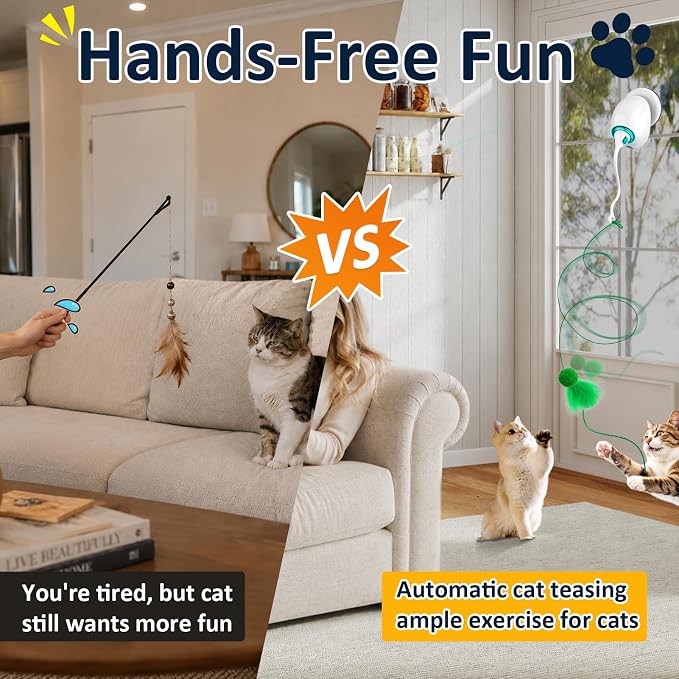 Interactive Cat Toys for Indoor Cats, Automatic Flying Feather Wand, Suction Cup Design, USB Rechargeable, Wall-Mounted Hanging Cat Toys for Bored Indoor Adult Cats - Image 3