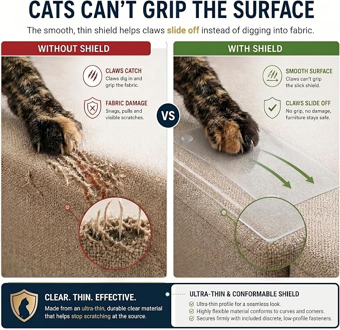 Cat Scratch Furniture Protector - 18 Pack XL | 17" x 12" Sheets, Sofa Guard, Claw-Deterrent Pet Coverage, Self-Adhesive with 50 Twist Pins, Cuttable to Fit - Image 2