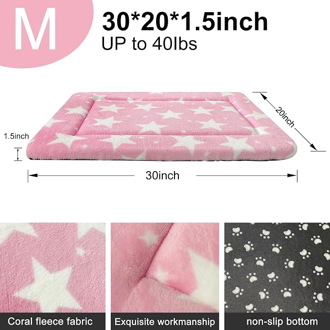 Dog Bed Mat – Soft & Comfortable Dog Kennel Pad for Crate – Durable Crate Bed & Mat for Dogs & Cats – Ideal for Crate, Kennel, and Home Use (Big&Little Stars Pink, M(30"*20"*1.5")) - Image 3