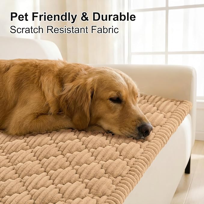 Smiry Couch Cover for Dogs Washable, Non Slip Fuzzy Pet Sofa Protector | Soft Thick Furniture Cover for Sofa, Loveseat and Sectional, Scratch & Pet Hair Resistant (Camel, 27.6" x 95") - Image 3
