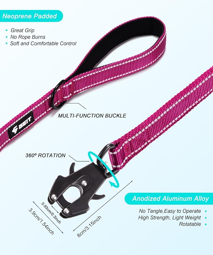 GEIT 2 Padded Handles Heavy Duty Dog Leash for Small Medium and Large Dogs | 4/5/6FT Reflective Dog Leashes with Aluminum Quick Release/Locking Tactical Frog Clip,Comfortable Traffic Handle - Image 4