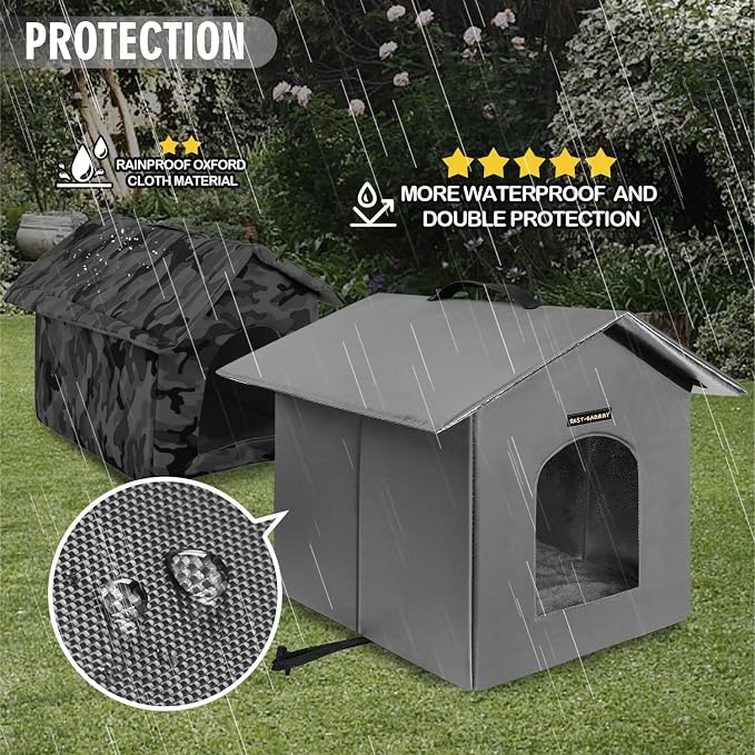 Outdoor Insulated Cat House for Feral Medium Cats Weatherproof | Indestructible windproof shelter with mat & clip, insulated waterproof design, fits stray & feral cats for winter outdoor use - Image 3