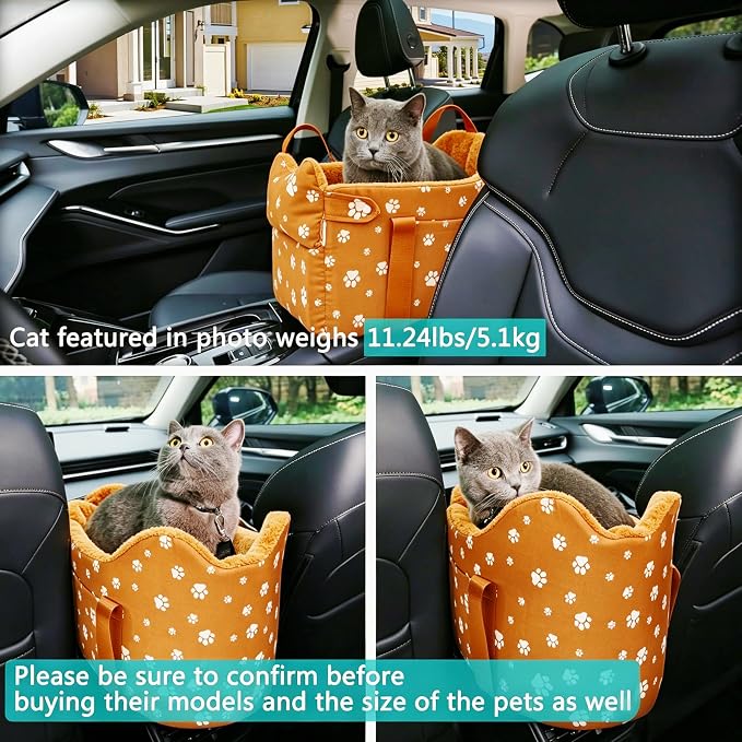 Center Console Dog Car Seat Safe Travel for Small Dogs Under 15 lbs Detachable Washable Pet Carrier with Storage Pockets & Safety Leash (Orange) - Image 6