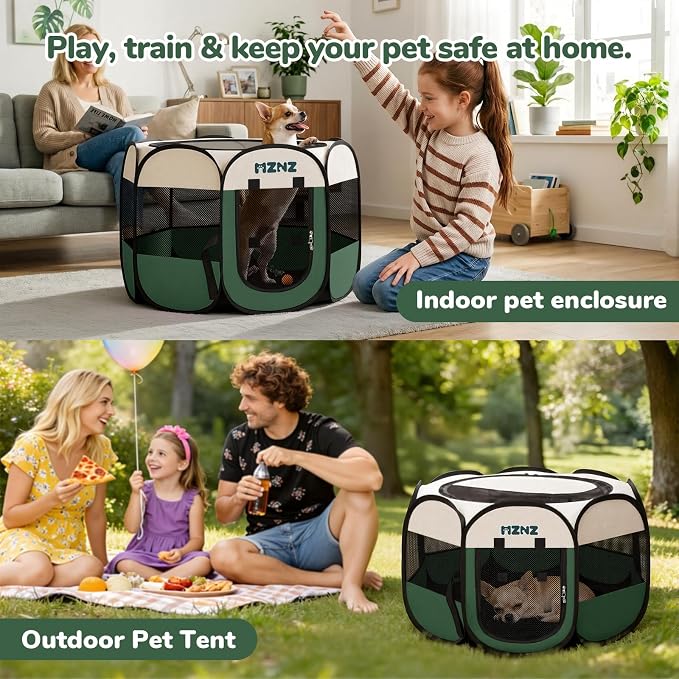 Dog Cat Small Animal Puppy Playpen Crate, Small, Dark Green | Portable Pop Up Pet Cage Enclosure Tent Kennel Indoor Outdoor with Carrying Case, No Assembly, Camping Use - Image 5