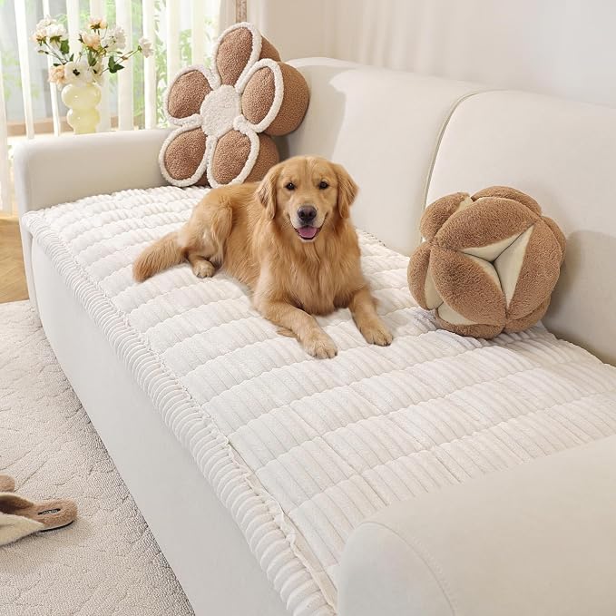 OstepDecor Couch Cover for Dogs, Washable Non Slip Sofa Cover for Pets | Soft Couch Covers for Sofa, Loveseat and Sectional, Furniture Protector Against Pet Hair & Dirt (27.6" x 82.7", White) by OstepDecor