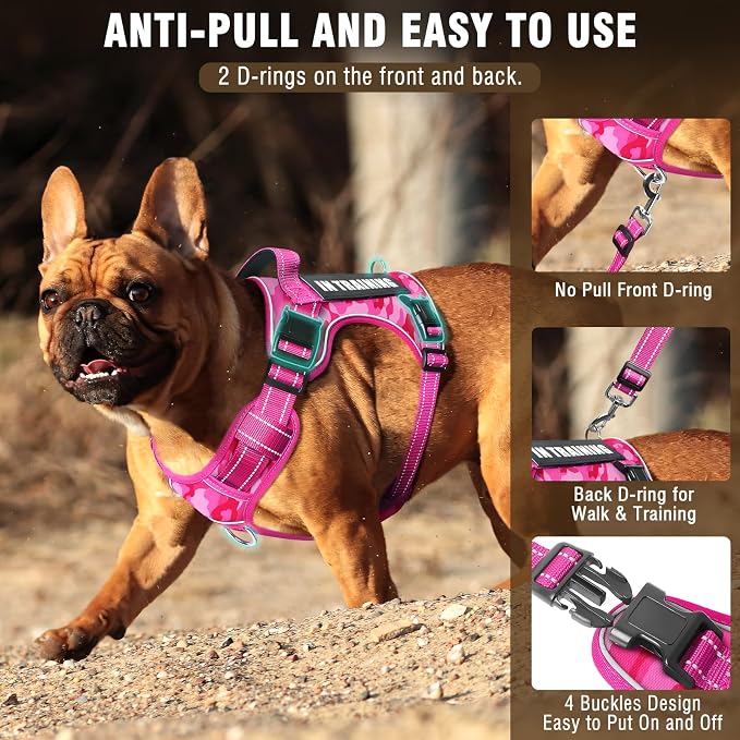 Tactical Service Dog Vest and Leash Set with 10 Patches Camo Pink S | Adjustable No Pull Service Dog Harness for Small Sized Dog with Dog Seat Belt,Reflective Easy Walk for Training Hiking - Image 3
