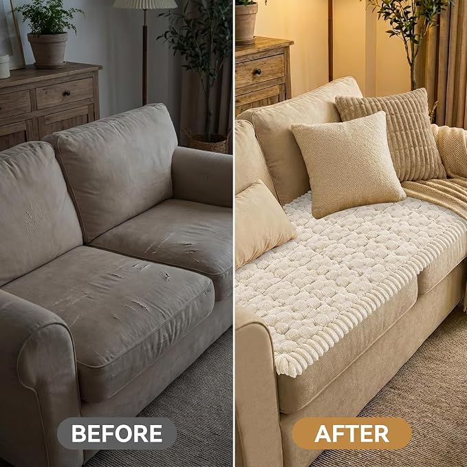 Smiry Non Slip Couch Covers for Dogs, Scratch Resistant Pet Sofa Protector | Machine Washable Soft Fuzzy Thick Furniture Cover for Sofa Loveseat Sectional Large Dogs, Apricot, 27.6" x 47" - Image 7