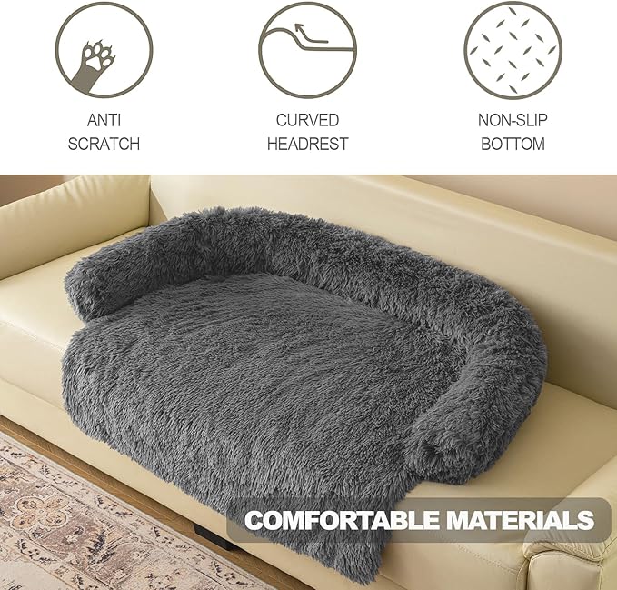 Luxurious Calming Dogs/Cats Bed Mats, Dog Pad Washable Removable Couch Cover, Plush Long Fur Mat for Pets, Waterproof Lining, Perfect for Small, Medium and Large Dogs and Cats (Beige, 34"x30") - Image 4