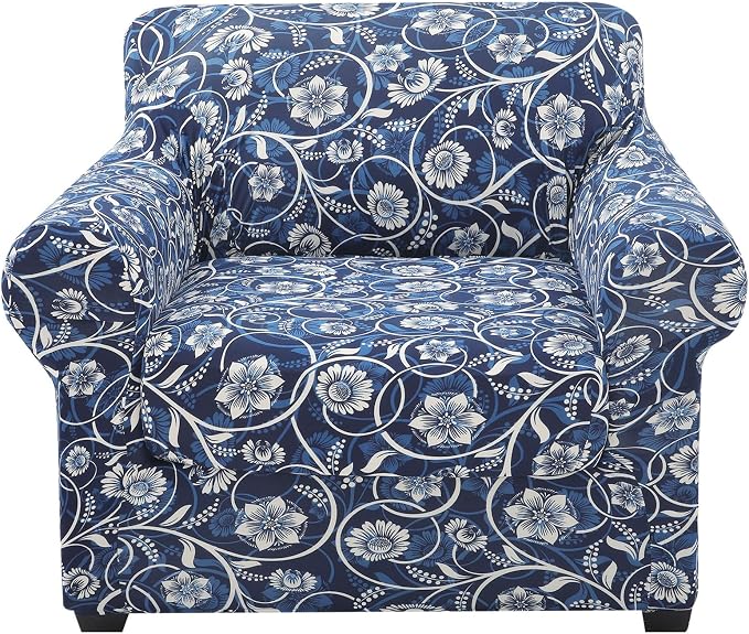 hyha Stretch Couch Covers, Chair/Sofa Covers, Armchair Slipcover for Dogs | Floral Pattern, Printed, 2 Pieces, Separate Couch Cushion Slipcover, Soft Chair Cover with Elastic Bottom for Pets (Armchair) by hyha