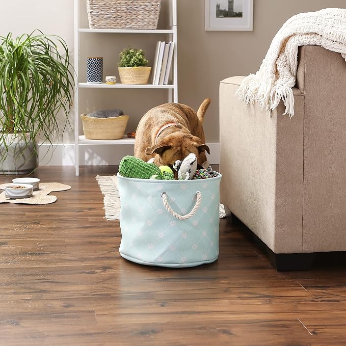 Bone Dry Pet Storage Collection Paw and Bone Print, Medium Round, 12x15x15, Aqua Trellis - Image 5