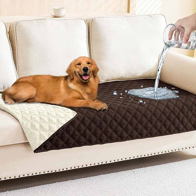 Smiry Waterproof Reversible Pet Couch Covers for Dogs | Pet Friendly, Soft Fabric, Washable Sofa Furniture Protector for Dogs Cat Kids, Checkered (30"x70", Chocolate/Beige) by Smiry