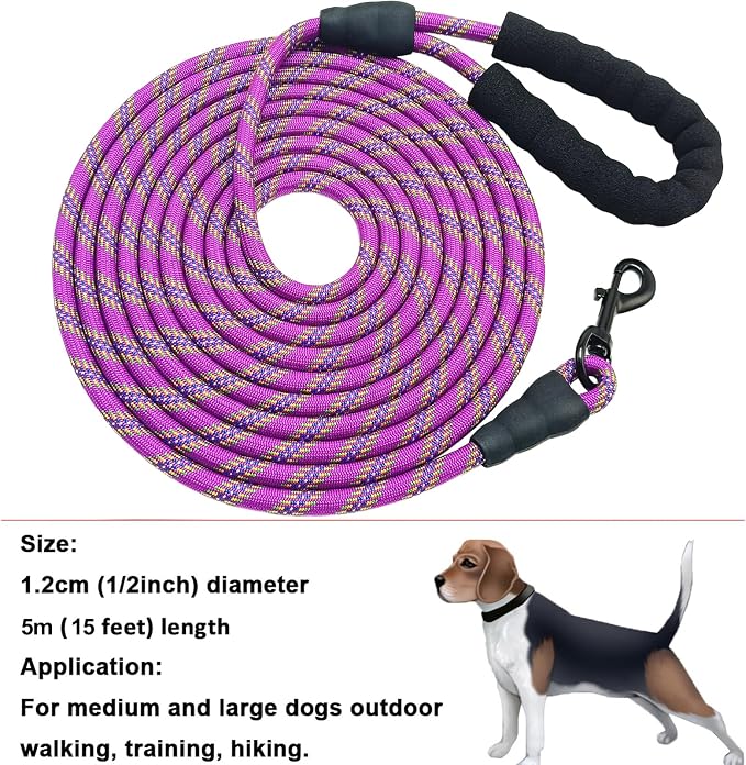 MayPaw 15ft Long Rope Dog Leash for Large Medium Dogs Soft Handle Dog Lead | 1/2-In Thick Lead, 6/8/10/15/20/30FT Training Leash, 15+ Colors (15ft * 1/2", purple) - Image 4
