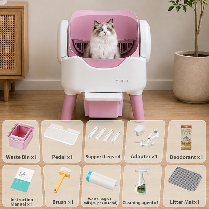 RPZ Automatic Cat Litter Box with APP Control, Open-top Design, 360° Safety Sensors, Self Cleaning Cat Litter Box for Multiple Cats, Litter Mat & 2 Rolls Refill Bags Included - Image 8