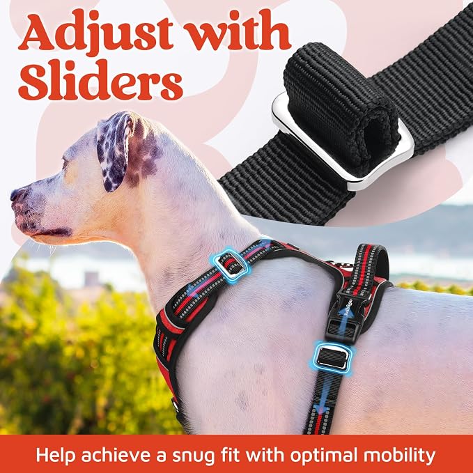 rabbitgoo Dog Harness for Large, No Pull 3 Buckles Easy On & Off | Soft Padded, Walking with Control Handle, Adjustable and Reflective, Red, X-Large - Image 5