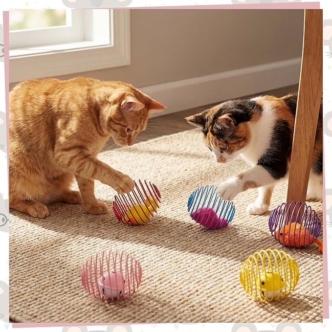 Jecery 5 Pcs Cat Toys Spring,Mouse and Bell,Multicolor | Interactive Metal Cat Toy, Stretchable Rolling Ball, for Indoor Cats, Colorful Playful Coils, Kitten Pet Supplies - Image 6