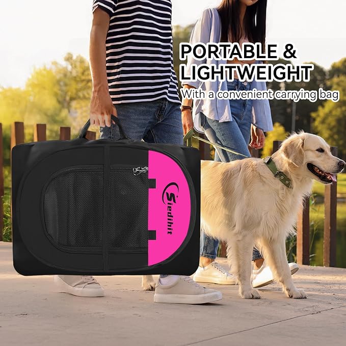 Siedihit Dog Cat Playpen, Large Puppy Pet Playpen, Dog Crate Tent Cage | Indoor/Outdoor, Portable Pop Up Dogs Kennel Playpen with Carrying Case for Dogs/Cats/Rabbits, Hot Pink - Image 6