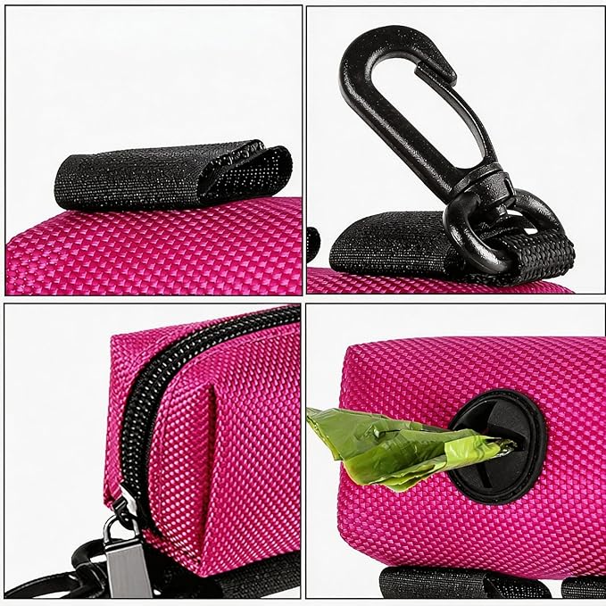 Dog Waste Bag Dispenser Pet Poop Bags Holder for Doggie Waste Bags Dispensers Soft Fabric Zipper Small Doggy Puppy Pouch for Leash Accessory Attachment with Carrier,Pink - Image 3