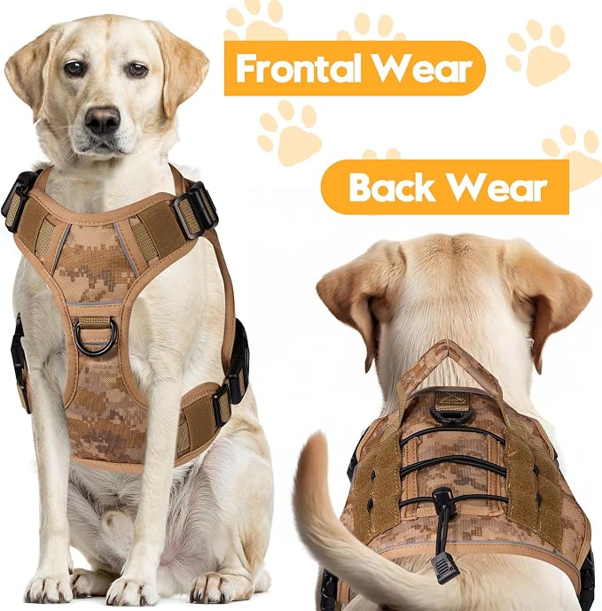 Heavy-Duty Tactical Dog Harness for Large Dogs, No Pull Adjustable Reflective Pet Vest with Molle System, K9 Military-Grade Control for Service Training, Outdoor & 10+ Breeds, Khaki Camo, Medium - Image 7