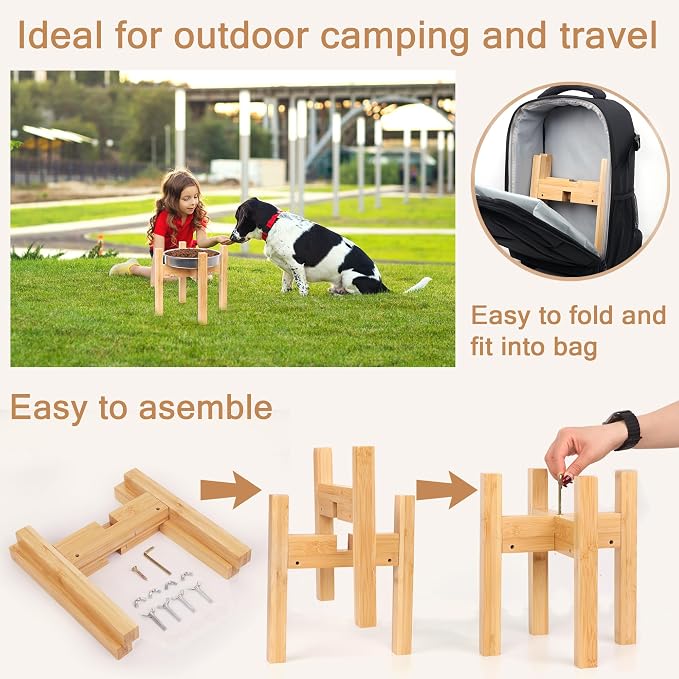 Elevated Dog Bowl Stand Adjustable Dog Food Holder 10”H Medium Bamboo | 10” Elevated Dog Bowl Stand, Medium Dogs, Adjustable, Fits 7”-10” Bowls, Single Bowl Holder, Natural Bamboo, Classic - Image 8
