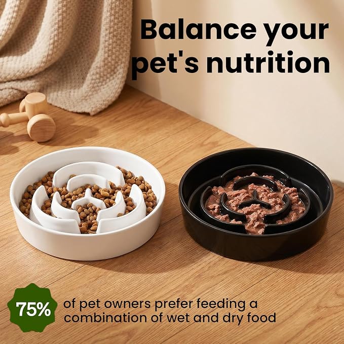 Ceramic Slow Feeder Dog Bowls 0.6 Cups for Small Fast Eaters,White | Reduces Bloating,6.02x1.38 Inch Dish For Daily Dog Meals, Maze Puzzle Slows Down Eating, Anti-Choking,9.0oz Water - Image 8