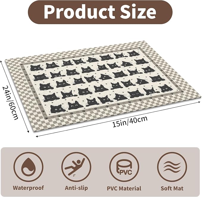 Cat Litter Mat 24"x15" for Litter Box, Non-Slip Washable Floor Mat with Litter Trapping Design, Scatter Control for Cats and Kittens, Black Beige - Image 2