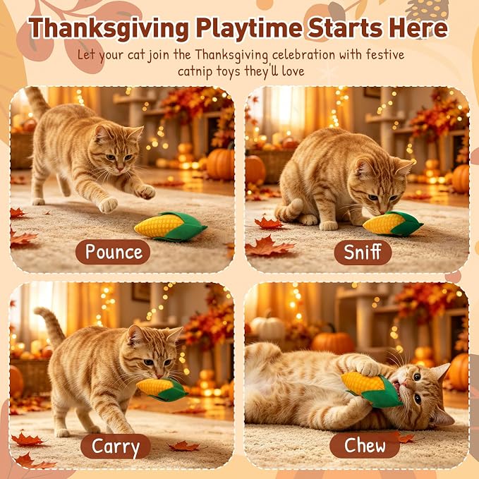 CiyvoLyeen Plush Thanksgiving Catnip Toys for Indoor Cats 6 Pack | Interactive Fall Pumpkin Cat Chew Toys, Boredom Relief, Soft Durable Plush with Catnip, Funny Gift for Cat Lovers & Kitten - Image 4