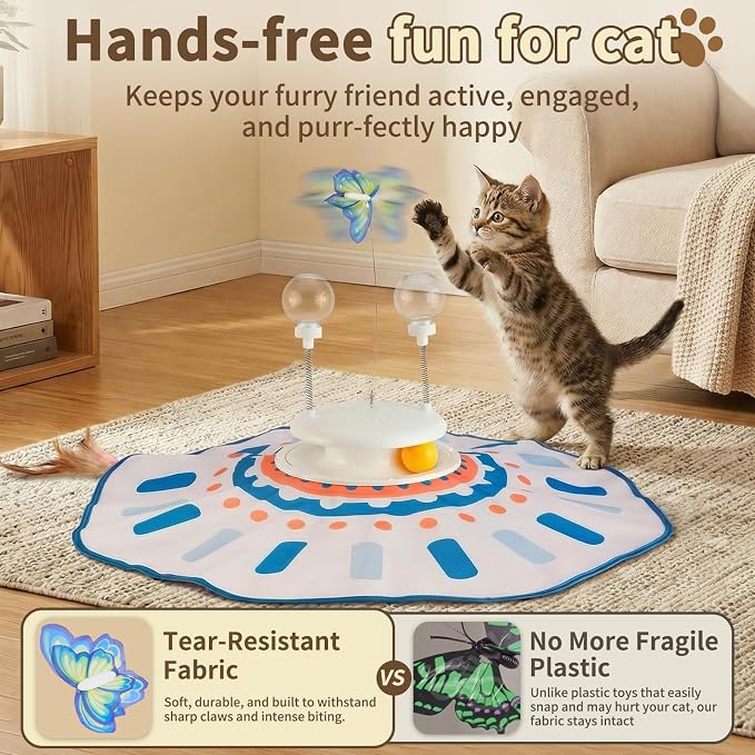 MOHAYA Interactive Cat Toy 5-in-1, Smart Automatic Cat Toys for Bored Indoor Cats, Motion & Sound Activated Toy with Fluttering Butterfly, Moving Feather, Track Balls & Slow Feeder Treat Dispenser - Image 3